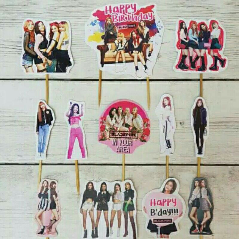 satu set cake topper toper hiasan kue ulang tahun karakter blackpink
