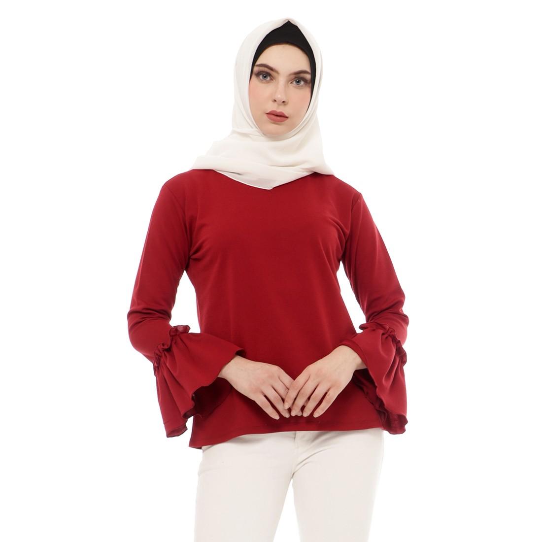 Mybamus Hand Wrinkle Luchy Top Maroon M11921 R9S4 - Baju Muslim - Pakaian Muslim Wanita - Atasan Muslim Wanita Lengan Panjang - Tunic Wanita