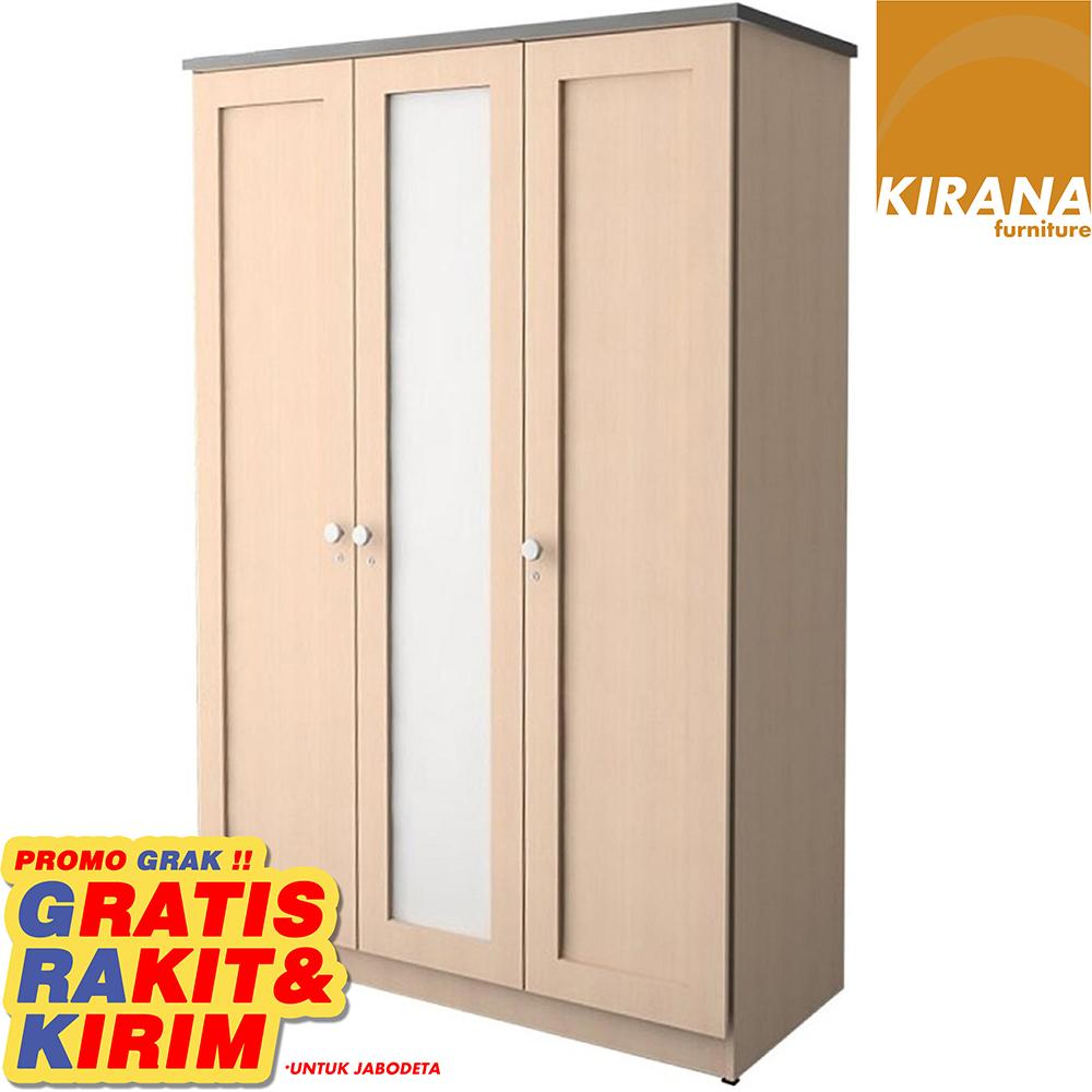 Kirana Lemari Pakaian 3 Pintu Cermin Queens White Oak