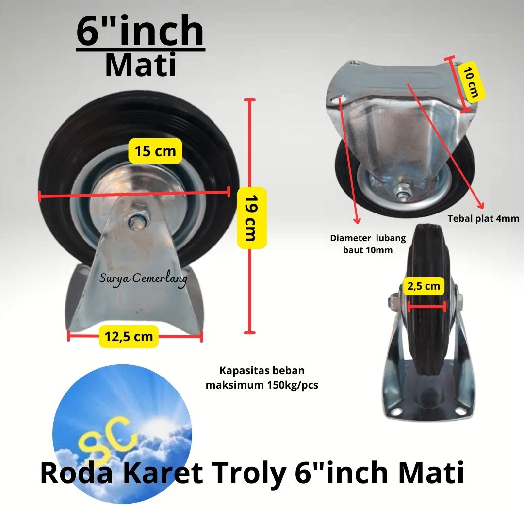 Roda troli troly karet Mati 6inch roda trolley estalase pintu. | Lazada ...