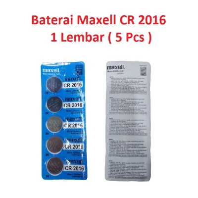 1 Lembar ( 5 Pcs ) Batre Battery Baterai Maxell CR-2016 3V Button Kancing Coin CR 2016