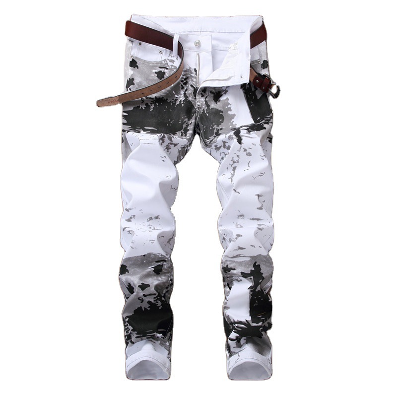 TOP★Quần Jean Nam Ống Đứng Quần Dáng Ôm Thường Ngày Thịnh Hành In Trắng 104