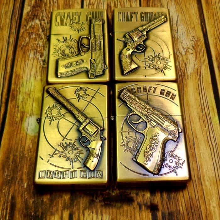 Zippo Korek Api Minyak Kantai Model Zippo Motif Baretta Craft Gun - Gold RANDOM