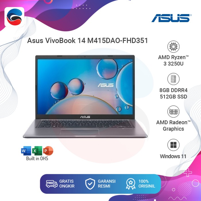 Asus Laptop Vivobook 14 M415dao Fhd351 Amd Ryzen 3 3250u 8gb 512gb