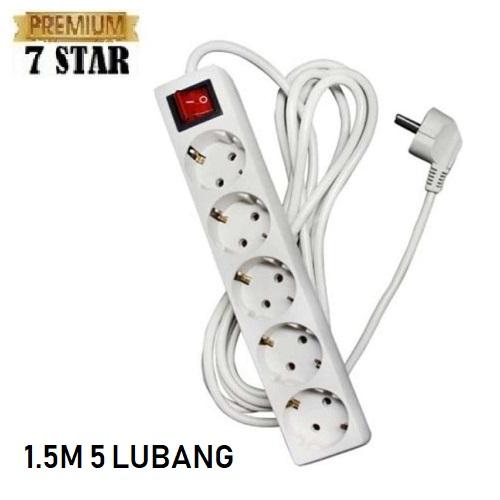 Stop Kontak Listrik 5 Lubang Original SNI 7STAR + Gratis Kabel Panjang 1.5 Meter - Putih