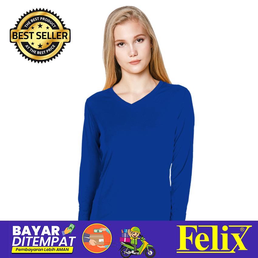 FELIX Kaos Wanita Polos Premium Hitam Lengan Panjang V-Neck Combed 30s Premium Distro / Kaos Hitam Solid / Baju Kaos Distro / Kaos T Shirt Cowok / Kaos Murah Distro / Kaos Keren Terbaru / Kaos Atasan Wanita Dewasa / Casual Tumblr Tee