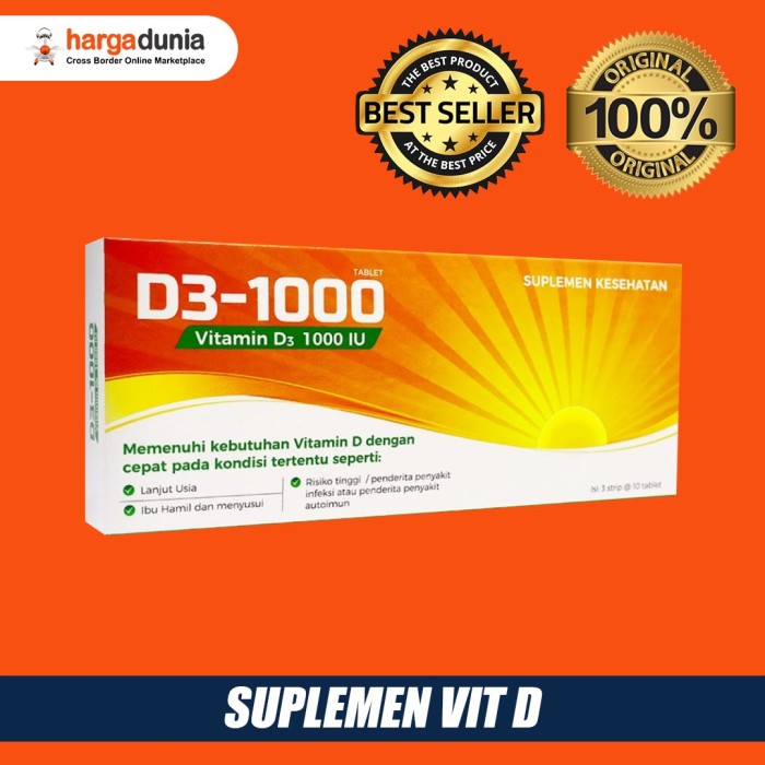 suplemen vitamin d3 1000 iu isi 30 tablet (H5U3) vitamin d3 untuk ibu