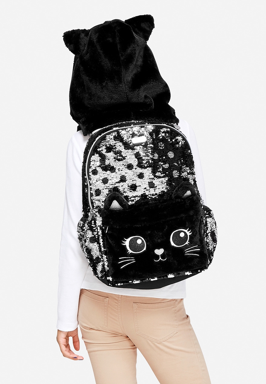 Justice Girls Black Cat Flip Sequin Hooded Backpack Tas Anak Perempuan Lazada Indonesia