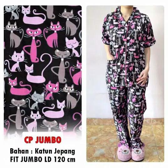 piyama dewasa CP JUMBO FIT XXXL , katun jepang motif BLACK CAT