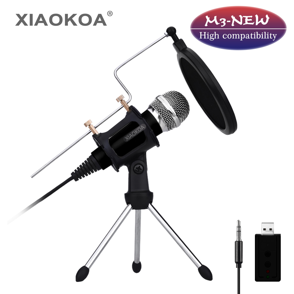 Xiaokoa Mikrofon Kondensator Profesional, Plug & Play Home Mikrofon Studio untuk iPhone Android Rekaman, PC Komputer, Podcasting, minI Mikrofon Komputer Desktop Stand Dual-Layer Akustik Filter (M3-New)