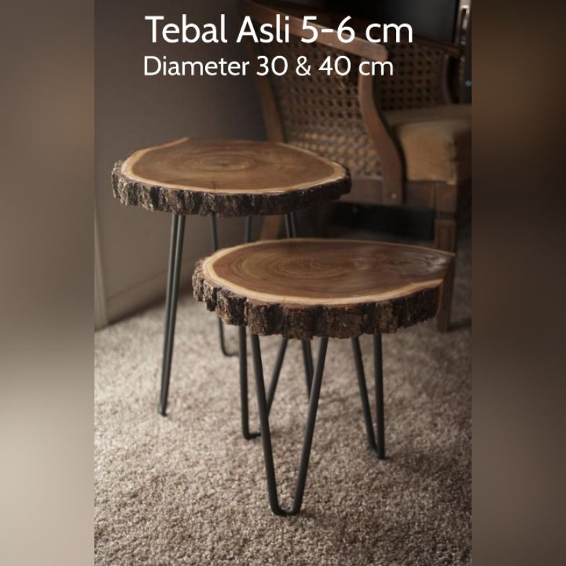 Meja Kayu Pohon Meja Sudut Minimalis Meja Kayu Bulat Variasi Ukuran