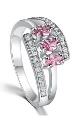 Paduan Plating Platinum Batu Double Crystal Ring Silver Pink