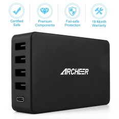 Archeer 5 Port EU Plug Quick Charge 3.0 Rumah Desktop USB dan USB CCharge Station untuk Galaxy S7 S6 Edge Catatan 5 untuk LG G5