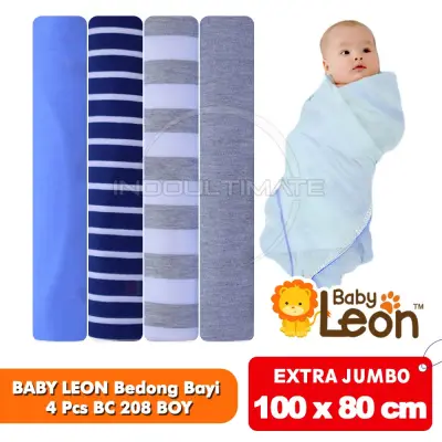 BABY LEON Bedong Bayi 4 pcs JUMBO (120cm x 90cm) BC-204 / MEDIUM (100cm x 80cm) BC-208 Selimut Bayi Newborn Perlengkapan Bayi Baru Lahir