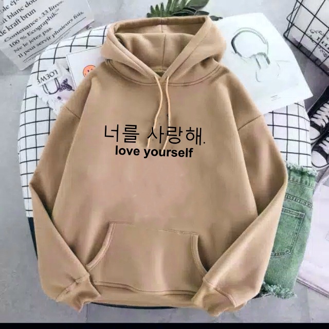 Sweater Hoodie Wanita Love Yourself Korea Stlye Sweater Wanita Sweater  Lengan Panjang/ Sweater Korea Fashion Wanita/ Sweater Polos