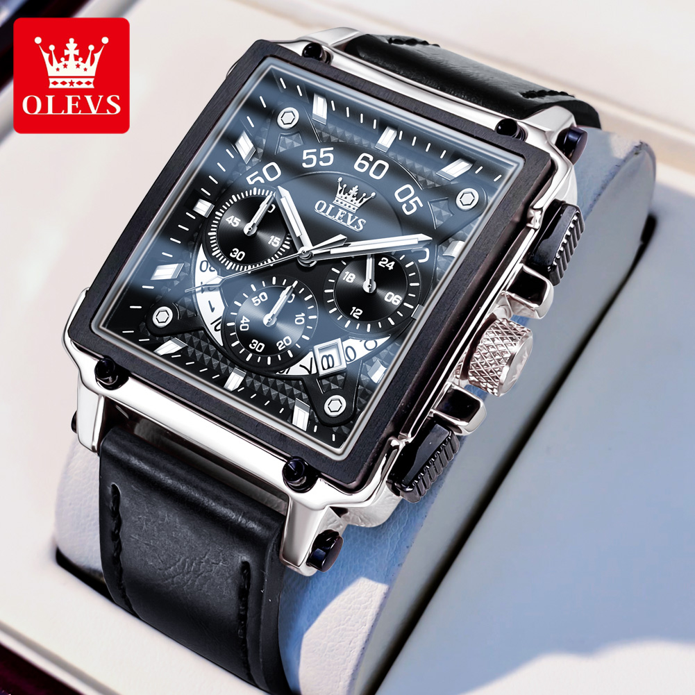 OLEVS jam tangan pria original asli 2024 Imported from switzerland 100%  waterproof calendar luminous multifunction dial Square Jam Tangan Cowok