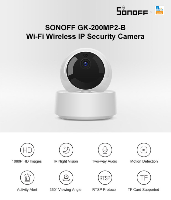 Bestdeals Sonoff GK-200MP2-B Mini Wifii Camera Thông Minh Không Dây HD 1080P Camera IP Bé Màn Hình Giám Sát Cam 360 Hồng Ngoại Ban Đêm tầm Nhìn Ứng Dụng Truy Cập Từ Xa