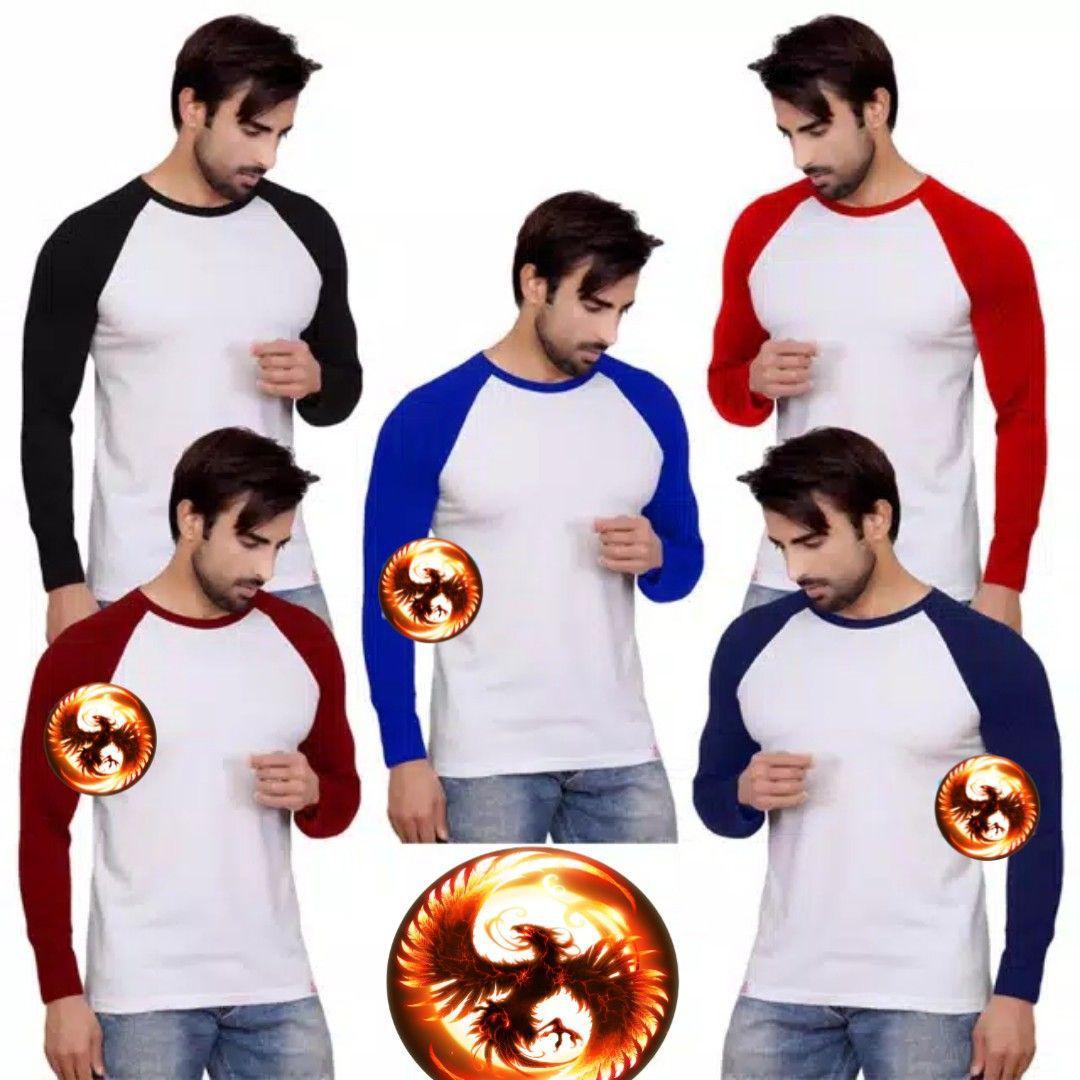 Kaos raglan polos lengan panjang Pria