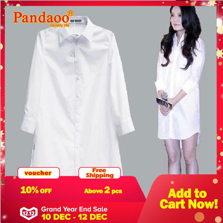 BF Gaya Blus Panjang Pacar Perempuan Kemeja Putih Loose Fit Long Gaya Ladies Lengan Panjang Asimetris Bawah-Intl