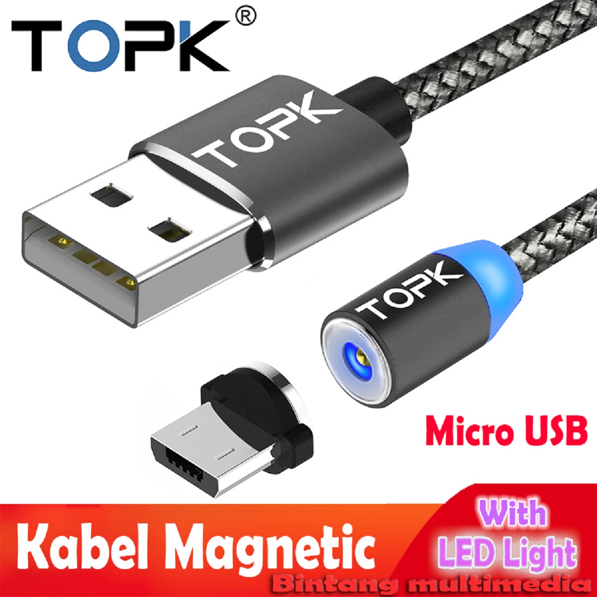 TOPK AM23 Kabel Charger Magnetic Micro USB Magnet HP Magnetik