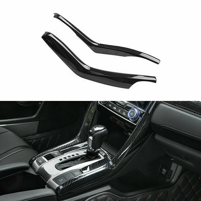 2pcs carbon fiber gear shift stripe panel cover trim for honda civic 10th 2016-2019