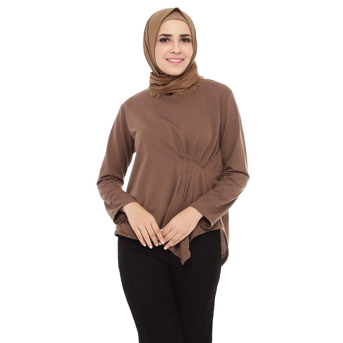 Mybamus Side Plit Anata Top Mocca - M13696 R37S2 - Baju Muslim - Pakaian Muslim Wanita - Atasan Muslim Wanita Lengan Panjang - Tunic Wanita