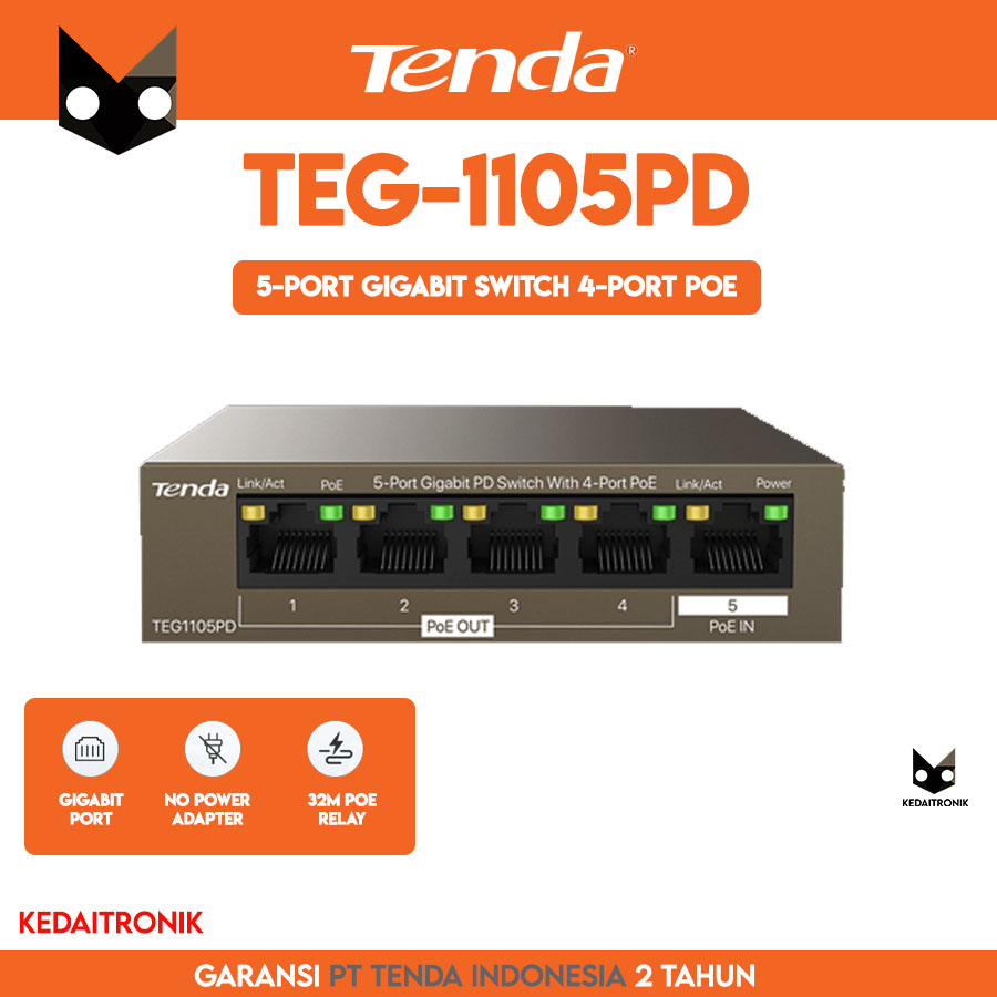 Tenda TEG1105PD Switch HUB 5 Port Gigabit With 4 Port PoE HUB