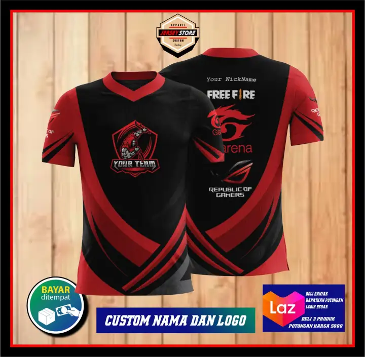 Kaos Gaming Free Fire Printing 3d Bisa Custom Nickname Dan Logo Sendiri Bisa Bayar Ditempat Cod Lazada Indonesia