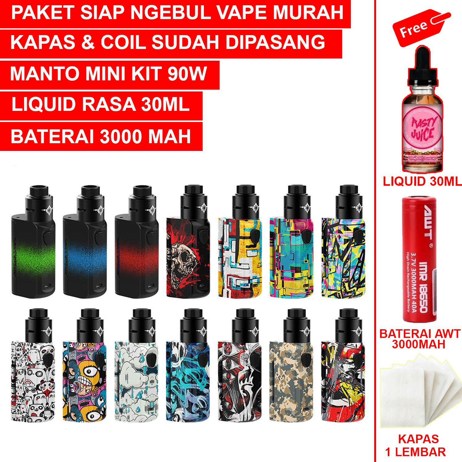 AUTHENTIC PAKET SIAP NGEBUL VAPE MURAH MANTO MINI Kit 90W Mod By Rincoe- FREE RDA + Liquid POPEYE 30ml + Baterai AWT 3000mah + KAPAS DAN COIL SUDAH DIPASANG AUTHENTIC PAKET SIAP NGEBUL VAPE MURAH MANTO MINI Kit 90W Mod By Rincoe- FREE RDA + Liquid POPEYE 30ml + Baterai AWT 3000mah + KAPAS DAN COIL SUDAH DIPASANG