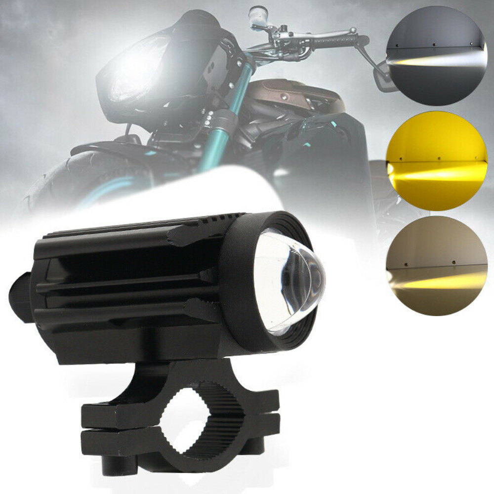 【Buyit】 LED Motorcycle Headlight Tri-Color Projector Bi Lens Moto Bike Mini Driving Spot Fog Lamp DRL SUV Truck Car Light