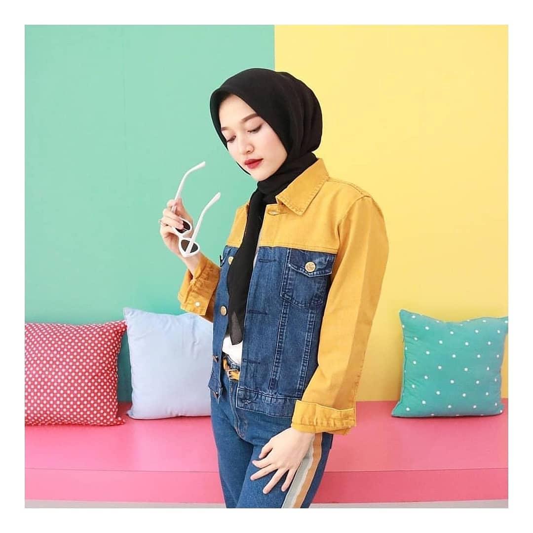 Ab Fashion Wanita - Jaket Denim Wanita - Premium Quality - Navy Combinasi