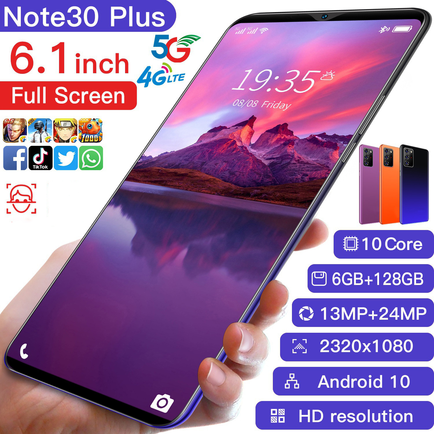 Sansung Noer30 6.1 pulgada 8GB RAM + 128GB ROM 4800MAh malaking screen mobile phone Bagong smarhone Android9.1 telepono ay sumusuporta sa mga laro Mobile phone buong HD screen smart phone mobile tp Mobile Phones on Sale Cellphone Smartphone 5G