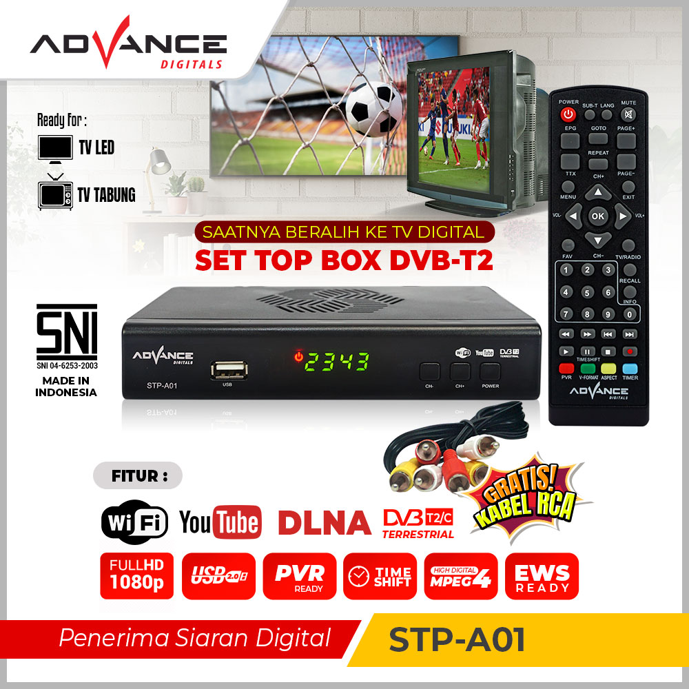 Set top box Tv Digital Advance DVB T2 EWS UHF HD set topbox tv analog