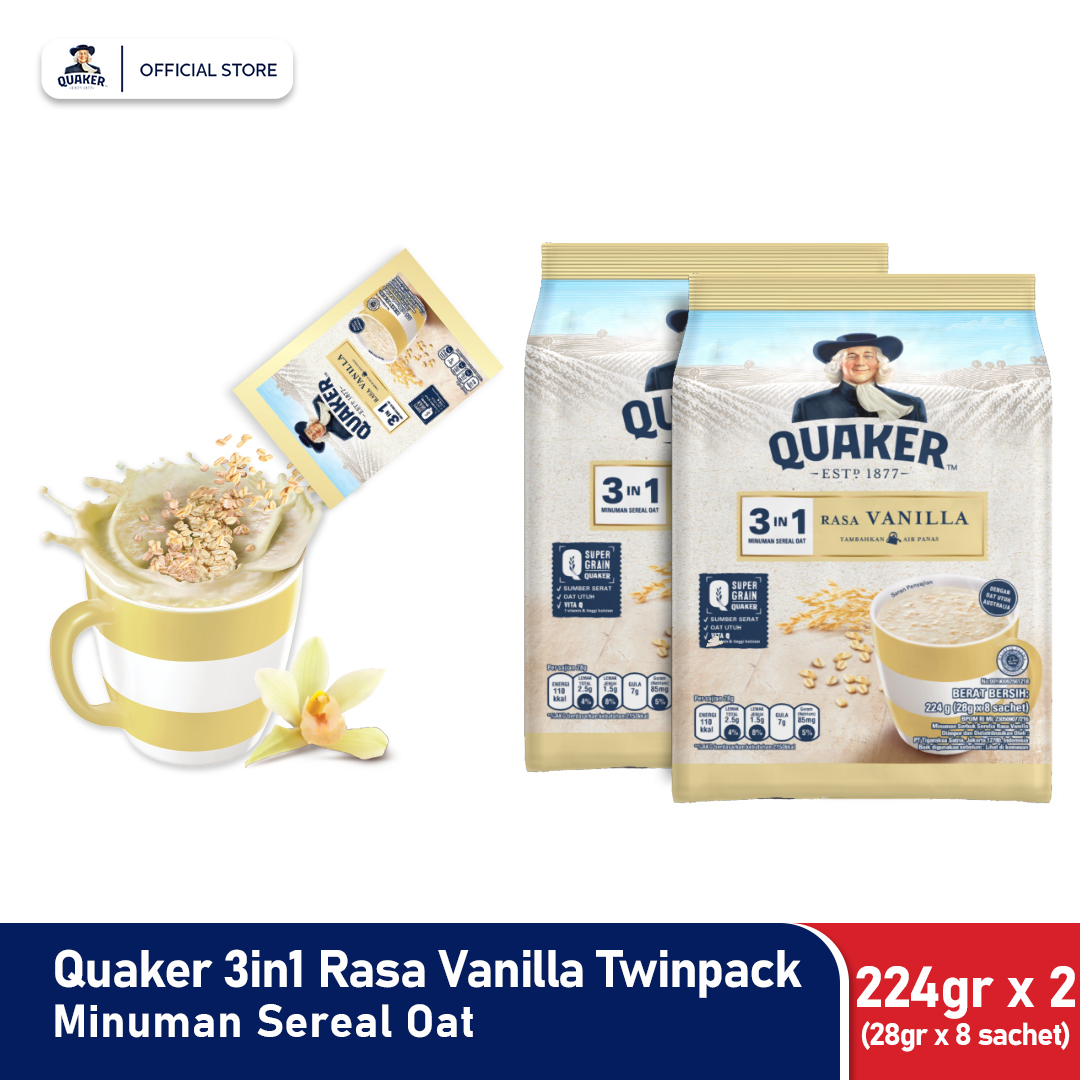 Minuman Quacker Quaker 3in1 Vanilla Polybag 224g Twin Pack Minuman Sereal Oats | Lazada ...