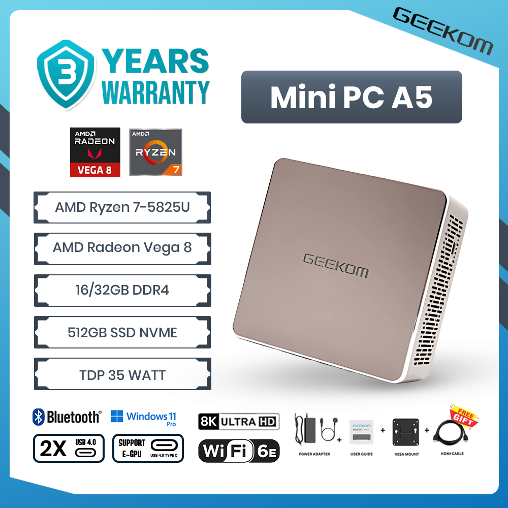 Mini pc gaming GEEKOM Mini A5 Mini PC murah AMD Ryzen 5825U 32GB