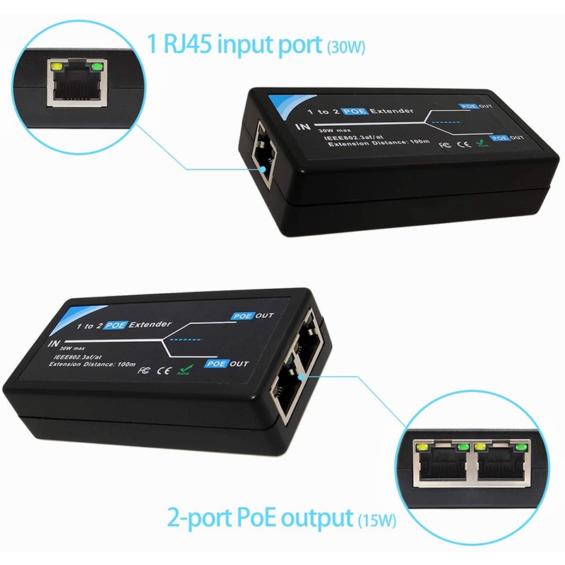 2 port poe extender 10 100mbps with ieee 802 3af standard input