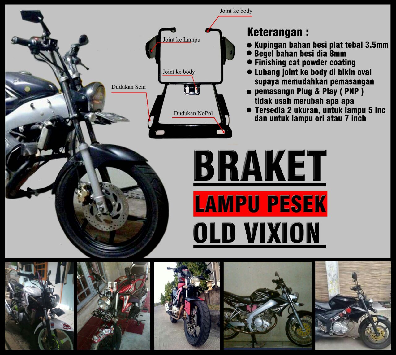 Braket Lampu Motor VIXION OLD LAMA OVI Bracket Breket Variasi Headlamp 7 Inch Bonus Stiker Cadel Bandung Lazada Indonesia