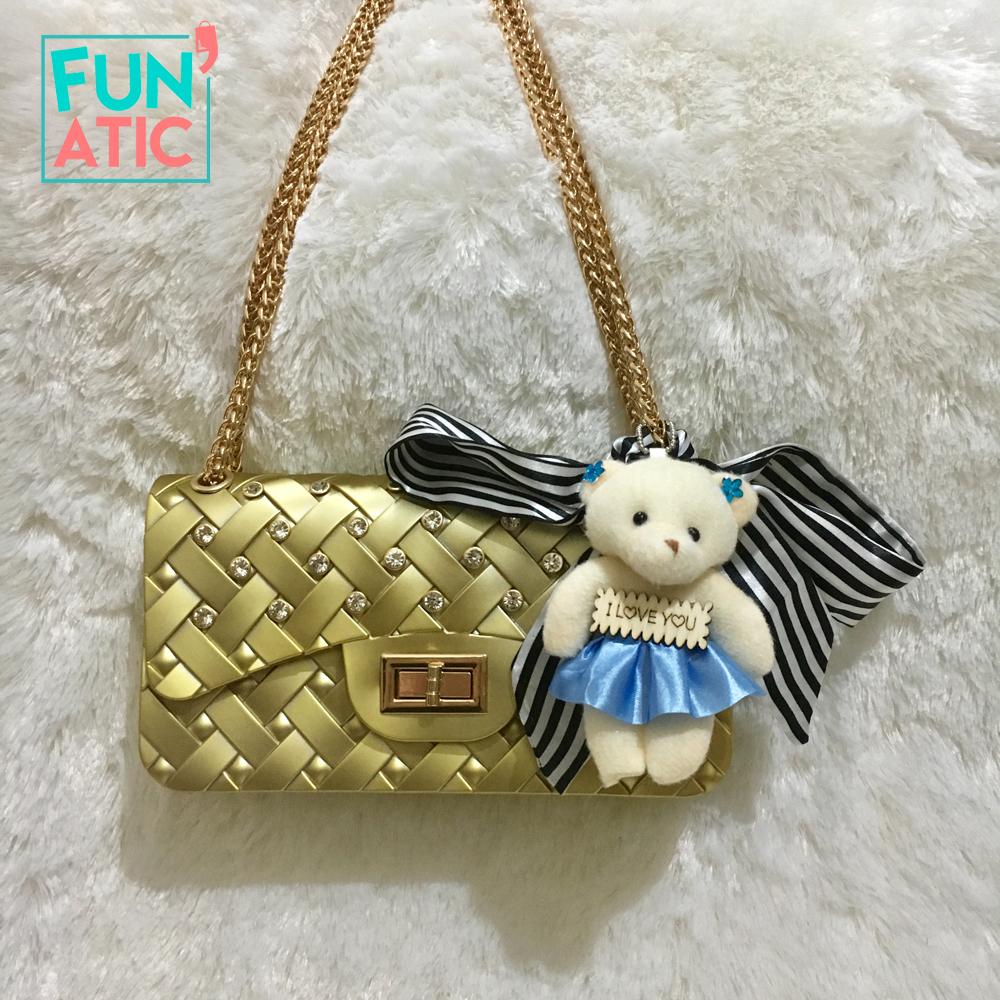 Funatic - FA830 - FREE BONEKA & SYAL - JELLY MATTE ANYAM DIAMOND 22CM - TAS WANITA - GROSIR TAS - TAS IMPORT