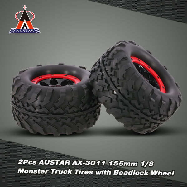 2Pcs AUSTAR AX-3011 155mm 1/8 Monster Truck Tires with Beadlock Wheel Rim for TRAXXAS SUMMIT E-Revo HPI Savage XL Flux HSP RC Car