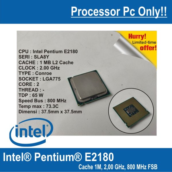 Intel Intel Dual Core Processor 2.0 GHz 1M Cache 800 Mhz FSB CPU E2180 LGA 775 SLA8Y 