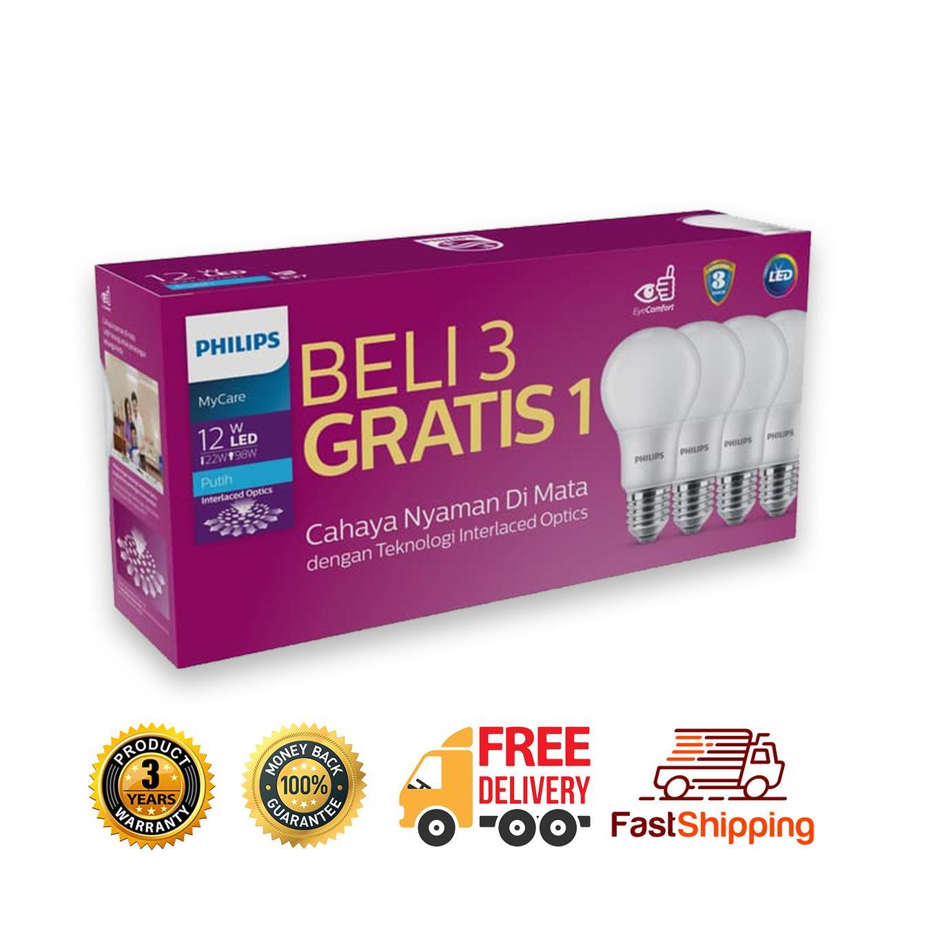 Lampu LED bohlam Philips 12w/watt (13w/watt) beli 3 gratis 1 putih