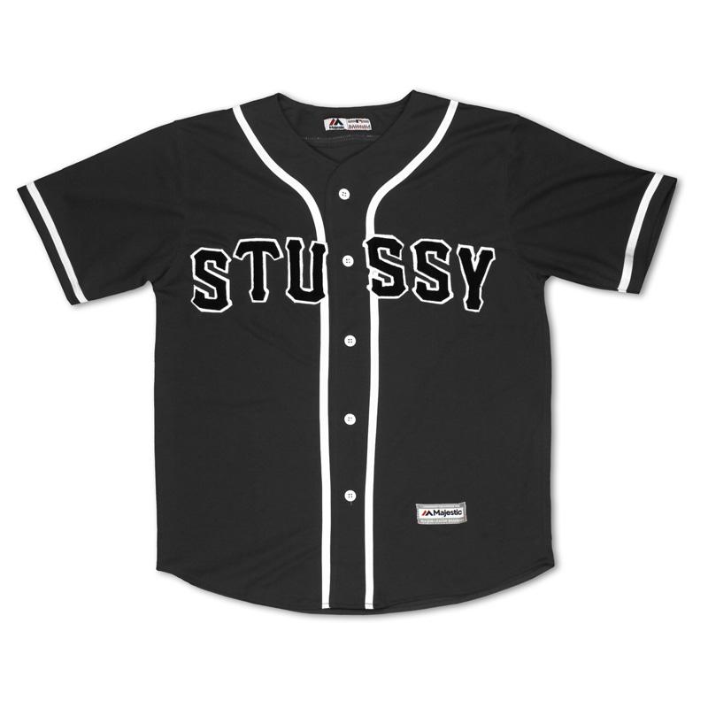 Jersey Baseball Stussy Hitam Unisex 