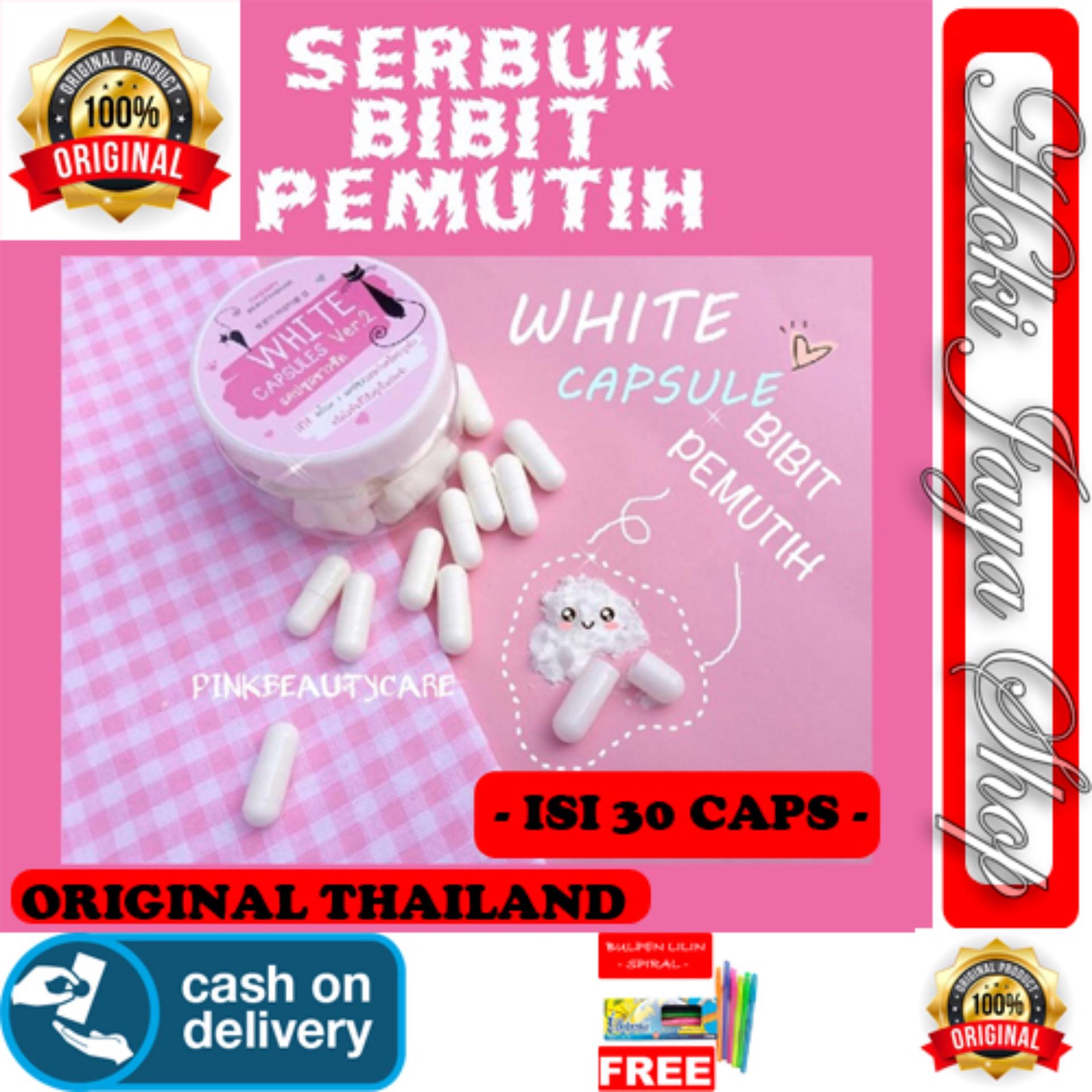 HOKI COD - White Capsule Ver2 Original Thailand 100% Bibit Pemutih Ampuh dalam 7 Hari @ 30 capsule Bitcol Bibit Collagen Colagen Bibit Pemutih bci bibit cair infus + Gratis Pulpen Lilin Unik Serba Guna Hitam Pekat - 1 Pcs