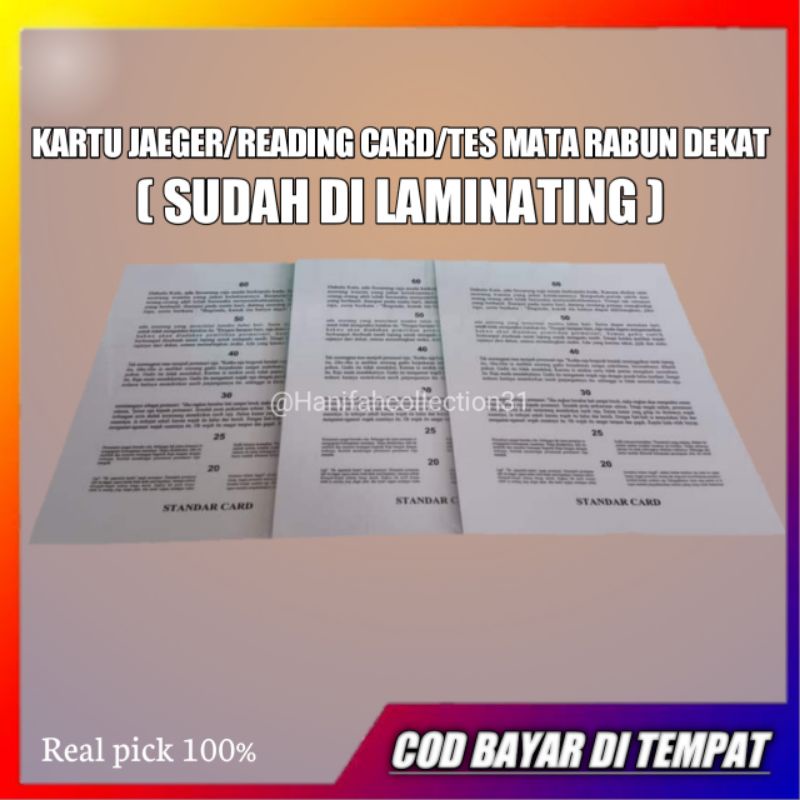 NEW UPDATE Kartu Jaeger Reading Card (Sudah Di laminating) Tes mata
