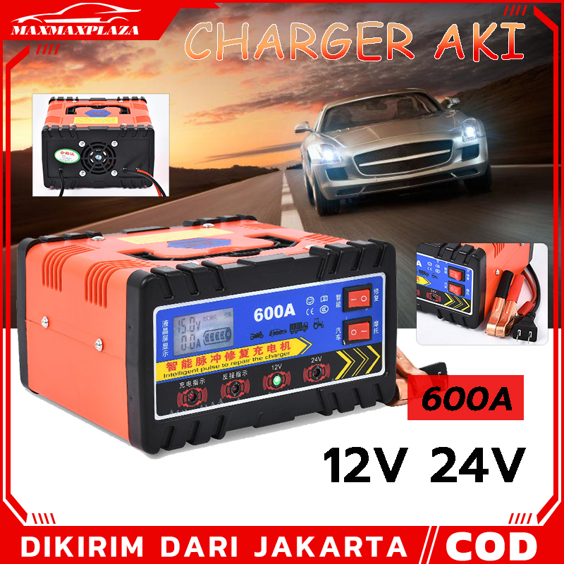12V/24V Universal Charger Aki Mobil Motor Portable Automatic Smart Intelligent Chip 6200AH 220W