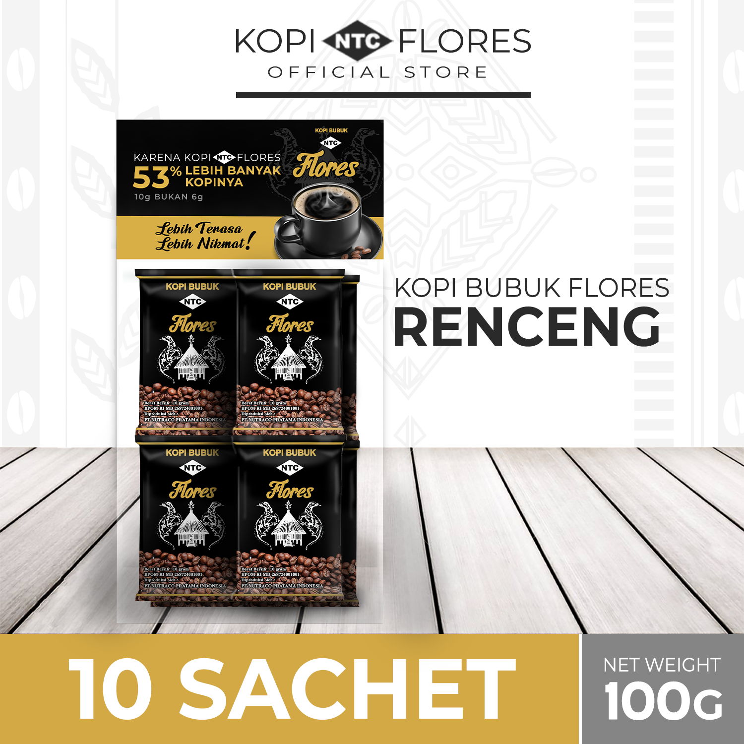 Kopi Bubuk NTC Flores 1 Renceng 10 Gram isi 10 Sachet Kopi Hitam Tanpa