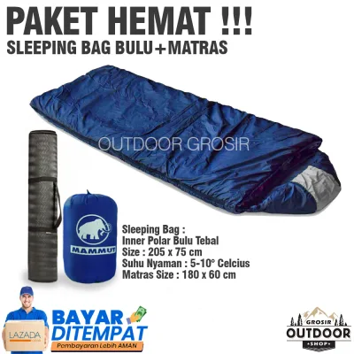 PAKET HEMAT - Sleeping Bag Polar Bulu Tebal + Matras Camping Olahraga - Sleping Bag - Sliping Bag - Kantong tidur - Kantung Tidur - SB - Selimut Camping Hiking Outdoor Gunung