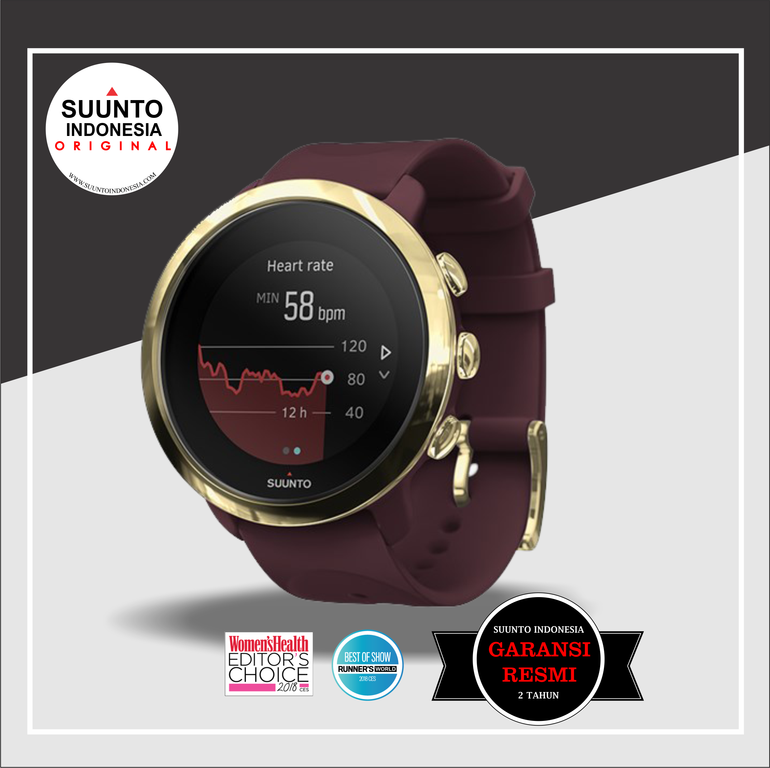 SUUNTO 3 FITNESS BURGUNDY ORIGINAL GARANSI RESMI ( JAM TANGAN