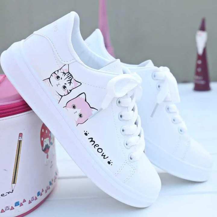 BK Sepatu Kets Sneakers Wanita Motif MEOW - Kets Lucu