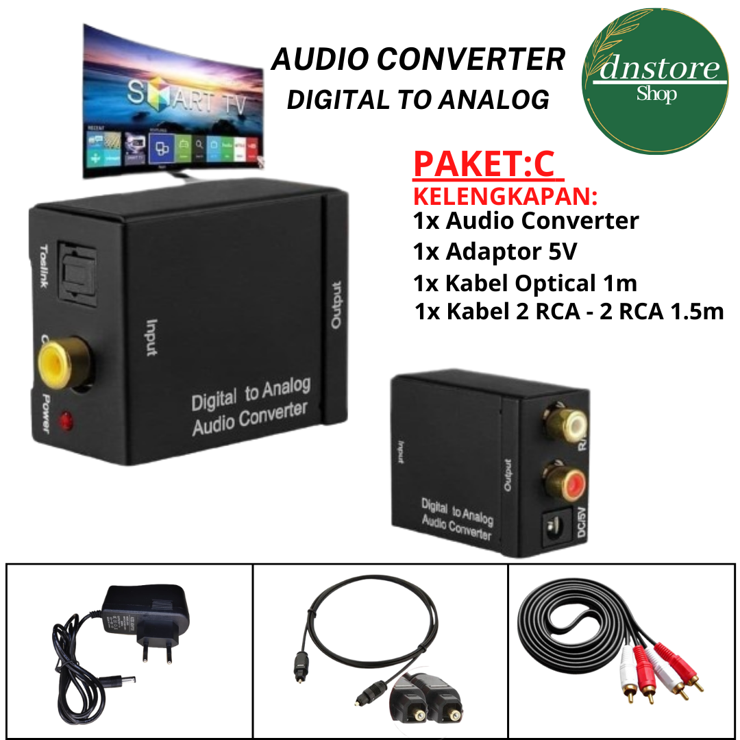 Digital to Analog Audio Converter Smart TV optic to RCA SPEAKER) OPT 1M
